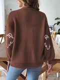 V-Neck Dropped Shoulder Cardigan - Trendsi