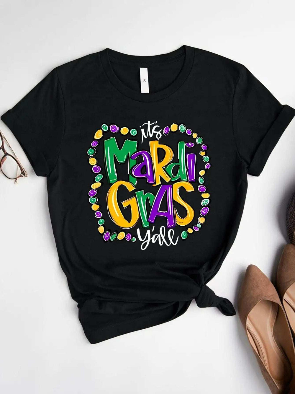 IT'S MARDI GRAS Y'ALL Round Neck T-Shirt - Trendsi - Flyclothing LLC