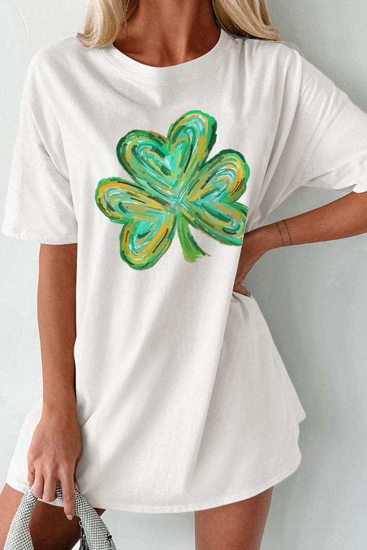 Lucky Clover Round Neck Short Sleeve T-Shirt - Trendsi - Flyclothing LLC