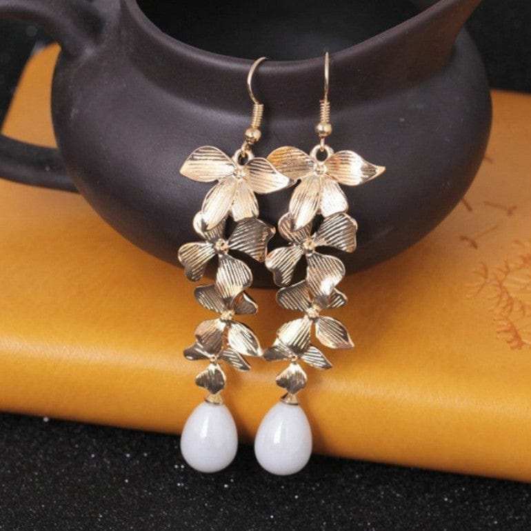Alloy Flower Synthetic Pearl Earrings - Trendsi - Flyclothing LLC