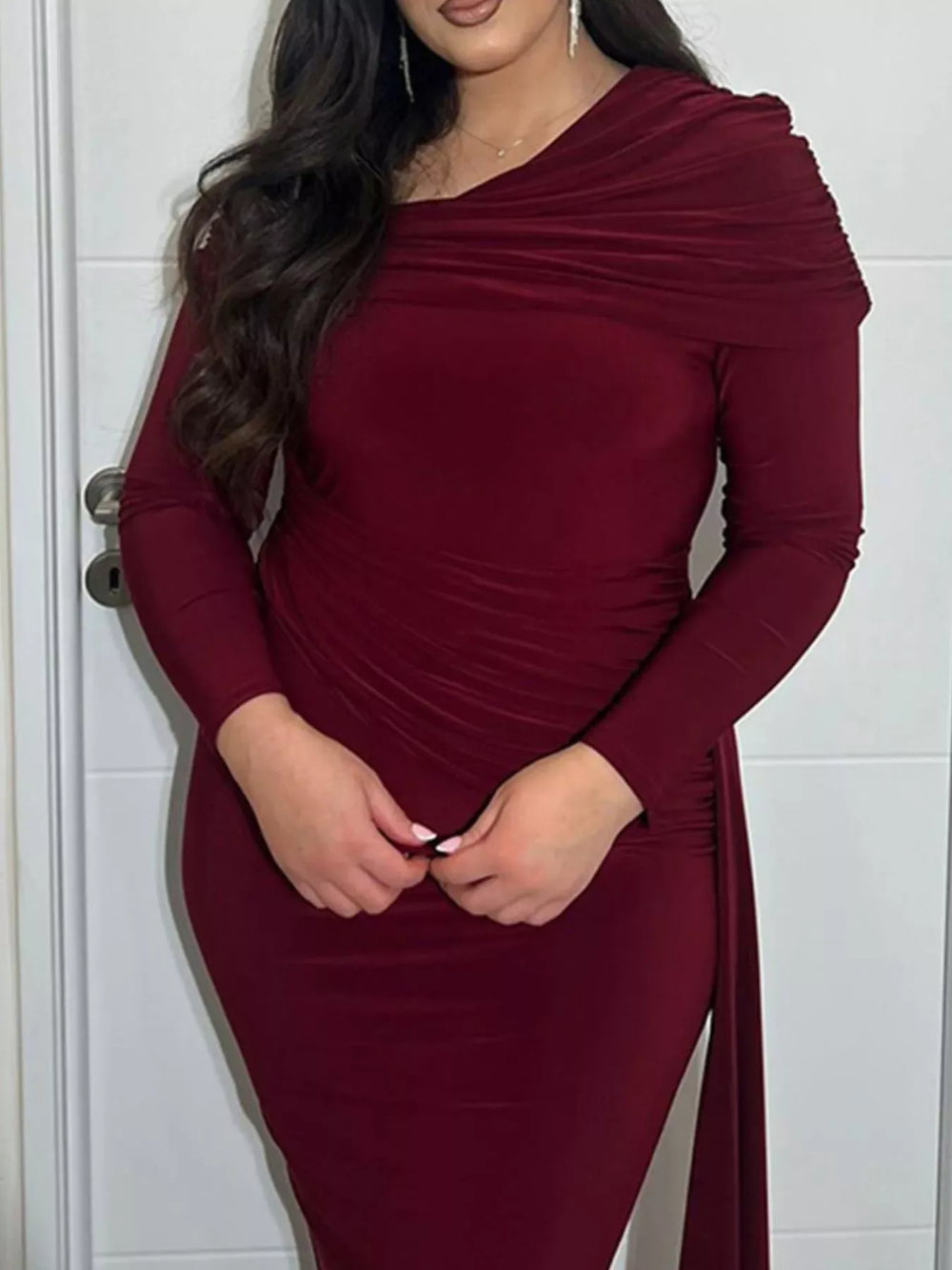 One-Shoulder Ruched Maxi Dress - Trendsi - Flyclothing LLC