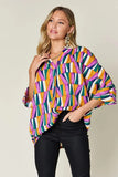 Double Take Full Size Geometric Notched Dolman Sleeve Top - Trendsi