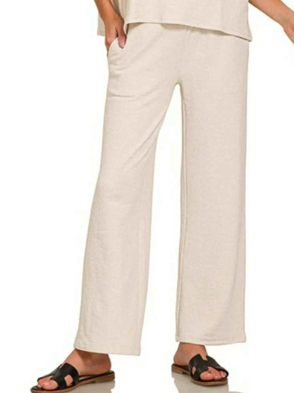 Zenana Slub Short Sleeve T-Shirt and Pants Set - Trendsi - Flyclothing LLC