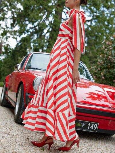 Striped Square Neck Wide Strap Dress - Trendsi - Flyclothing LLC