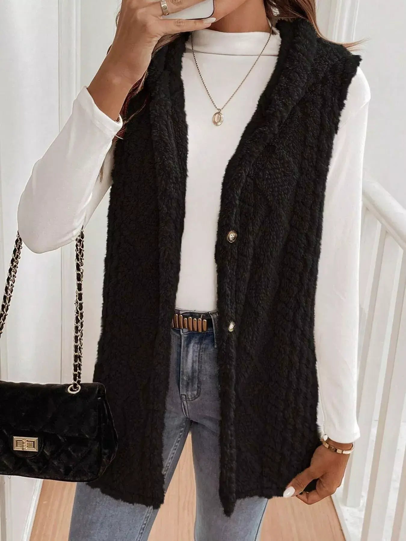 Cozy Sherpa Fleece Hooded Vest Coat - Trendsi - Flyclothing LLC