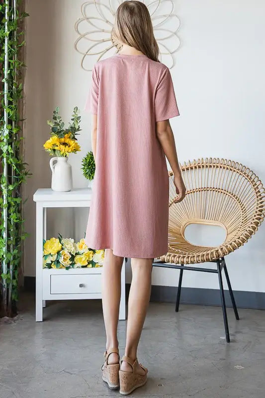 Heimish Full Size Solid Ribbed Mini Dress with Button Plus Size - Trendsi - Flyclothing LLC