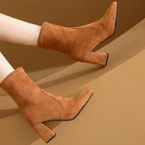 Point Toe Block Heels Boots - Trendsi - Flyclothing LLC