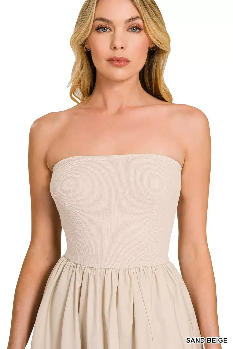 Zenana Combined Knit Tube Top Flare Mini Dress - Trendsi - Flyclothing LLC