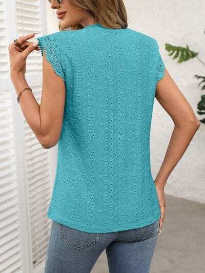 Lace Detail Round Neck Cap Sleeve Top - Trendsi - Flyclothing LLC