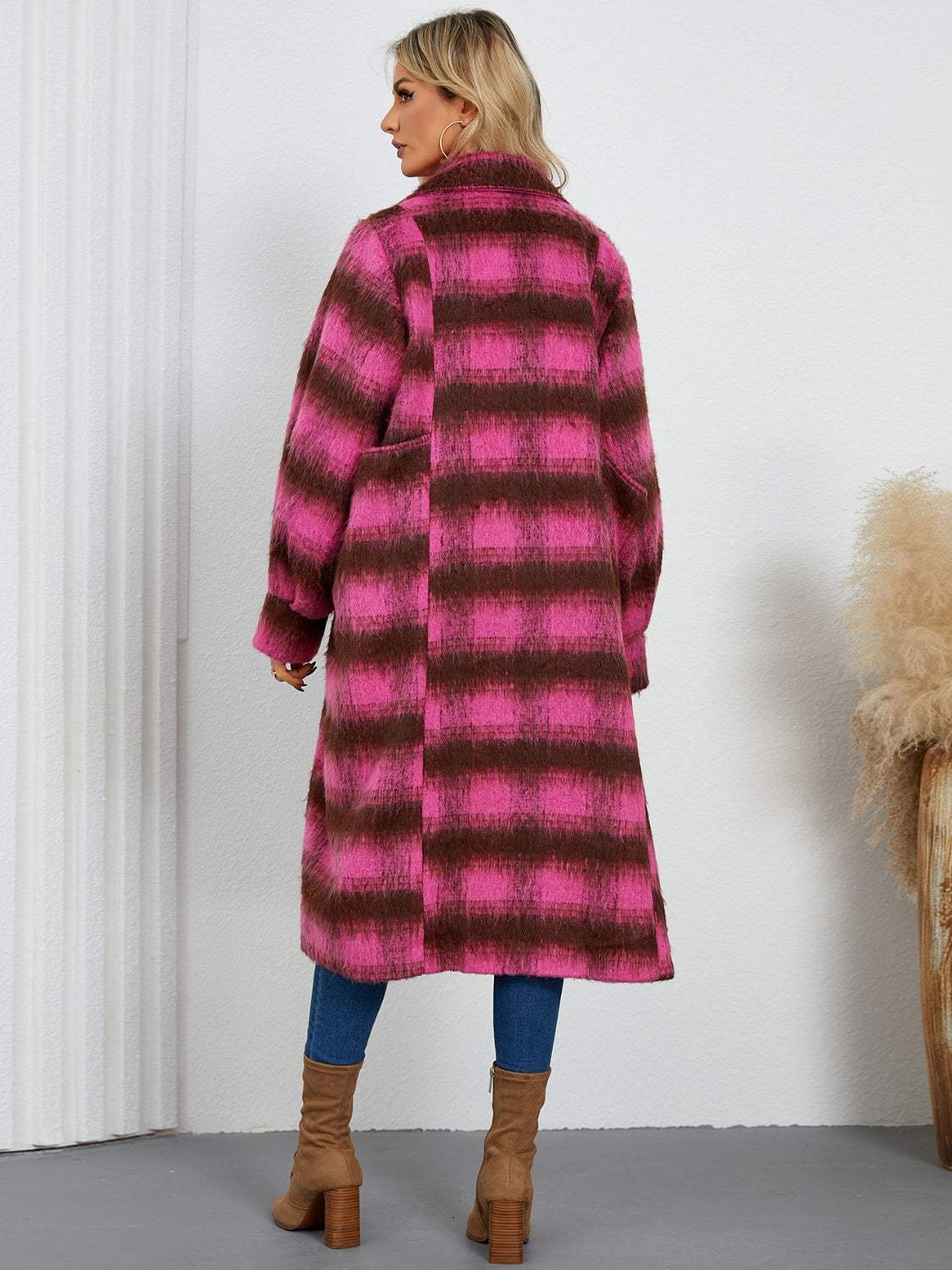 Contrast Double-Breasted Long Sleeve Longline Coat - Trendsi - Flyclothing LLC