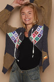 POL Contrast Square Patch Pattern Hooded Zipper Jacket - Trendsi