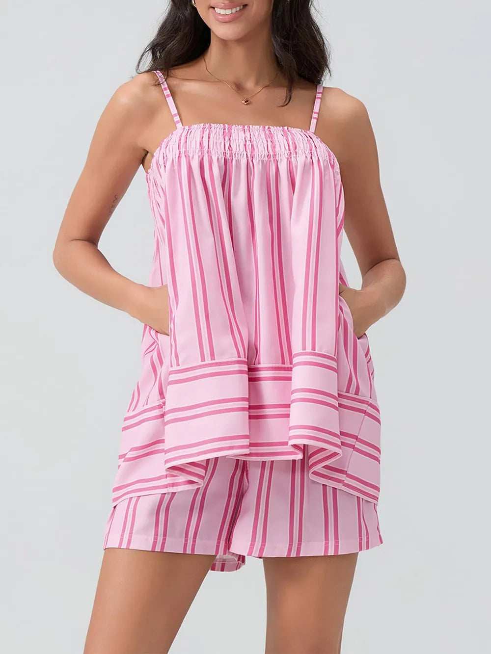Smocked Square Neck Cami and Shorts Set - Trendsi - Flyclothing LLC
