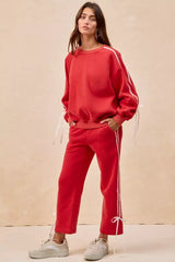 BiBi Side Lined Bow Details Fleece Sweatpants - Trendsi - Flyclothing LLC