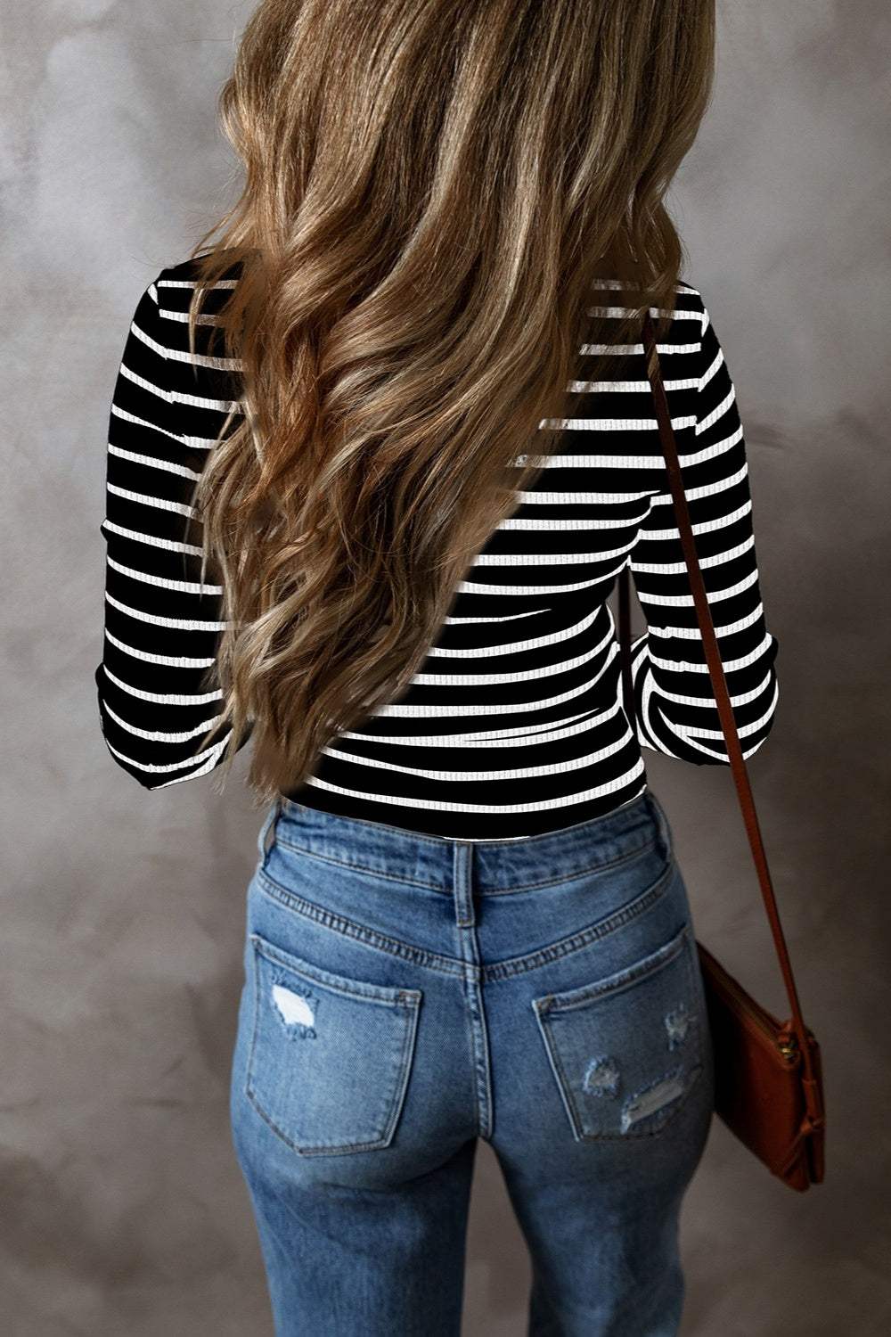 Striped V-Neck Long Sleeve Top - Trendsi - Flyclothing LLC