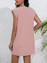 Round Neck Cap Sleeve Mini Dress with Pockets - Trendsi - Flyclothing LLC