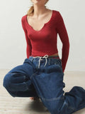 Notched Long Sleeve T-Shirt - Trendsi