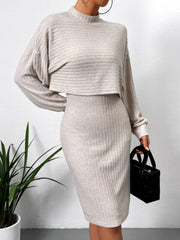 Mock Neck Long Sleeve Top and Wide Strap Dress Set - Trendsi