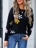 Flower Round Neck Dropped Shoulder Sweater - Trendsi