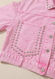 Studded Button Up Denim Jacket - Trendsi - Flyclothing LLC
