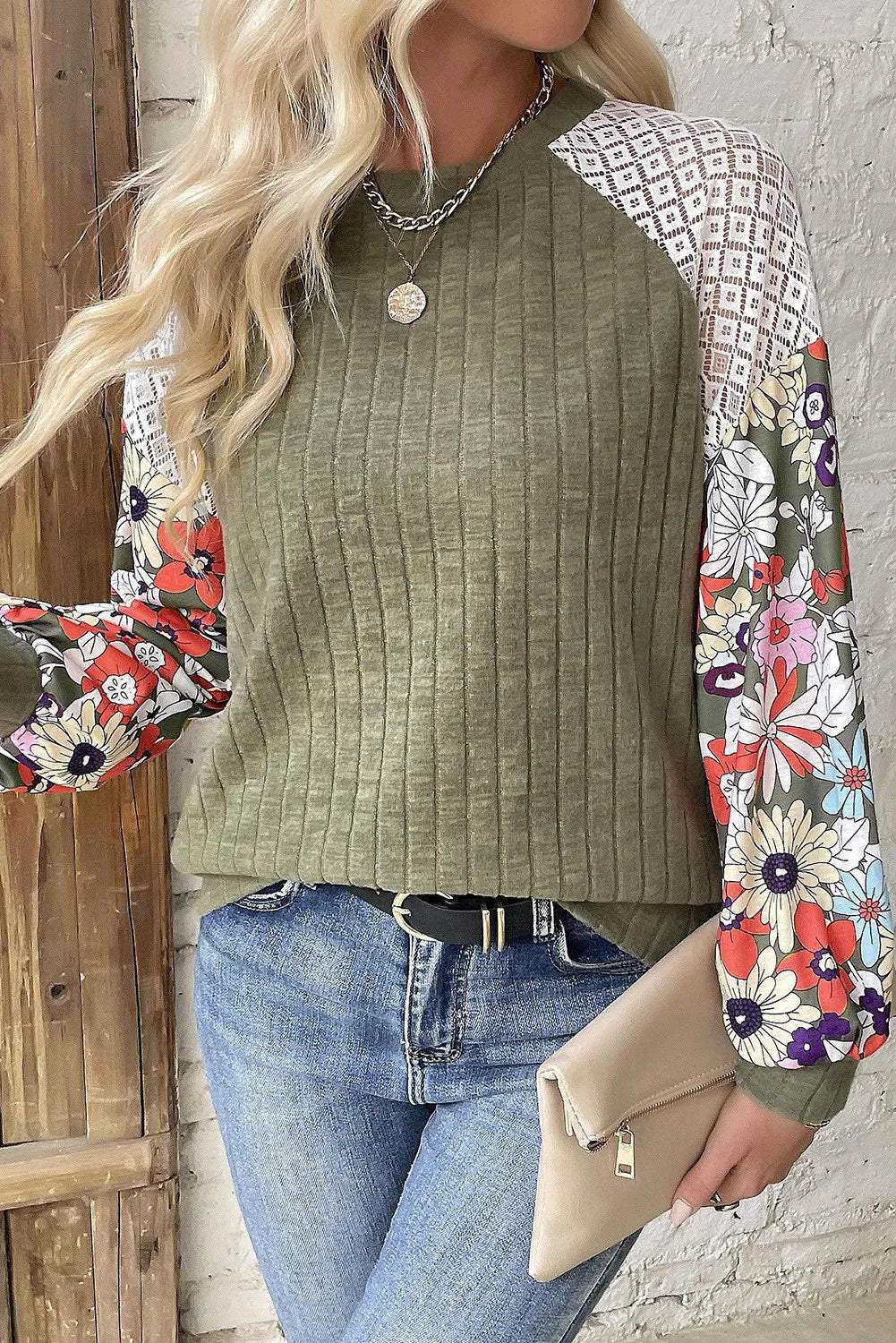 Printed Round Neck Long Sleeve Top - Trendsi - Flyclothing LLC