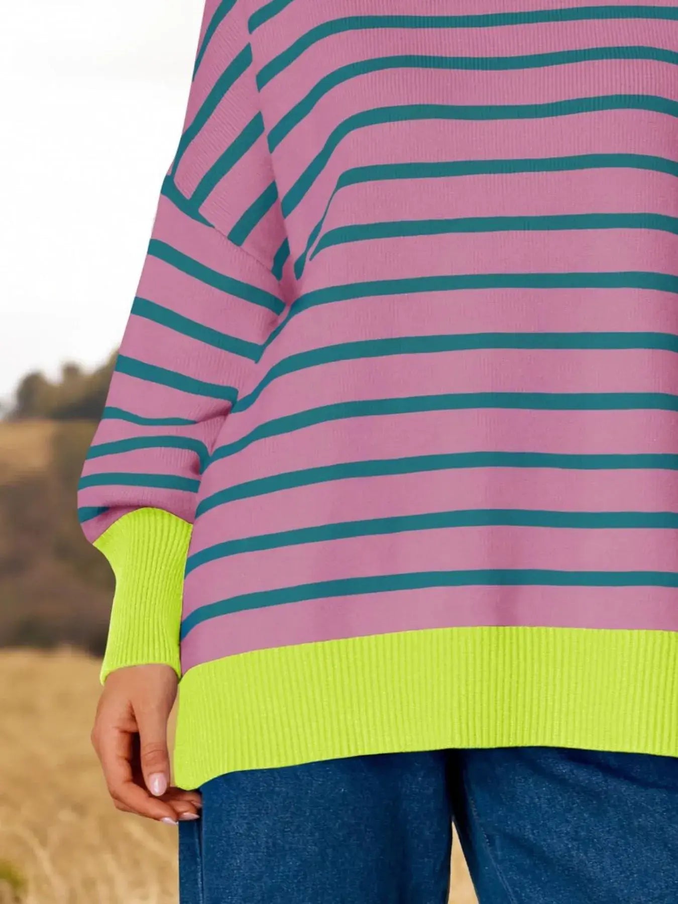 Striped Round Neck Long Sleeve Sweater - Trendsi - Flyclothing LLC