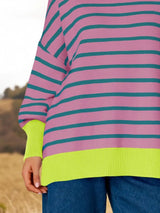 Striped Round Neck Long Sleeve Sweater - Trendsi - Flyclothing LLC