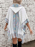 Fringe Half Sleeve Hooded Poncho - Trendsi