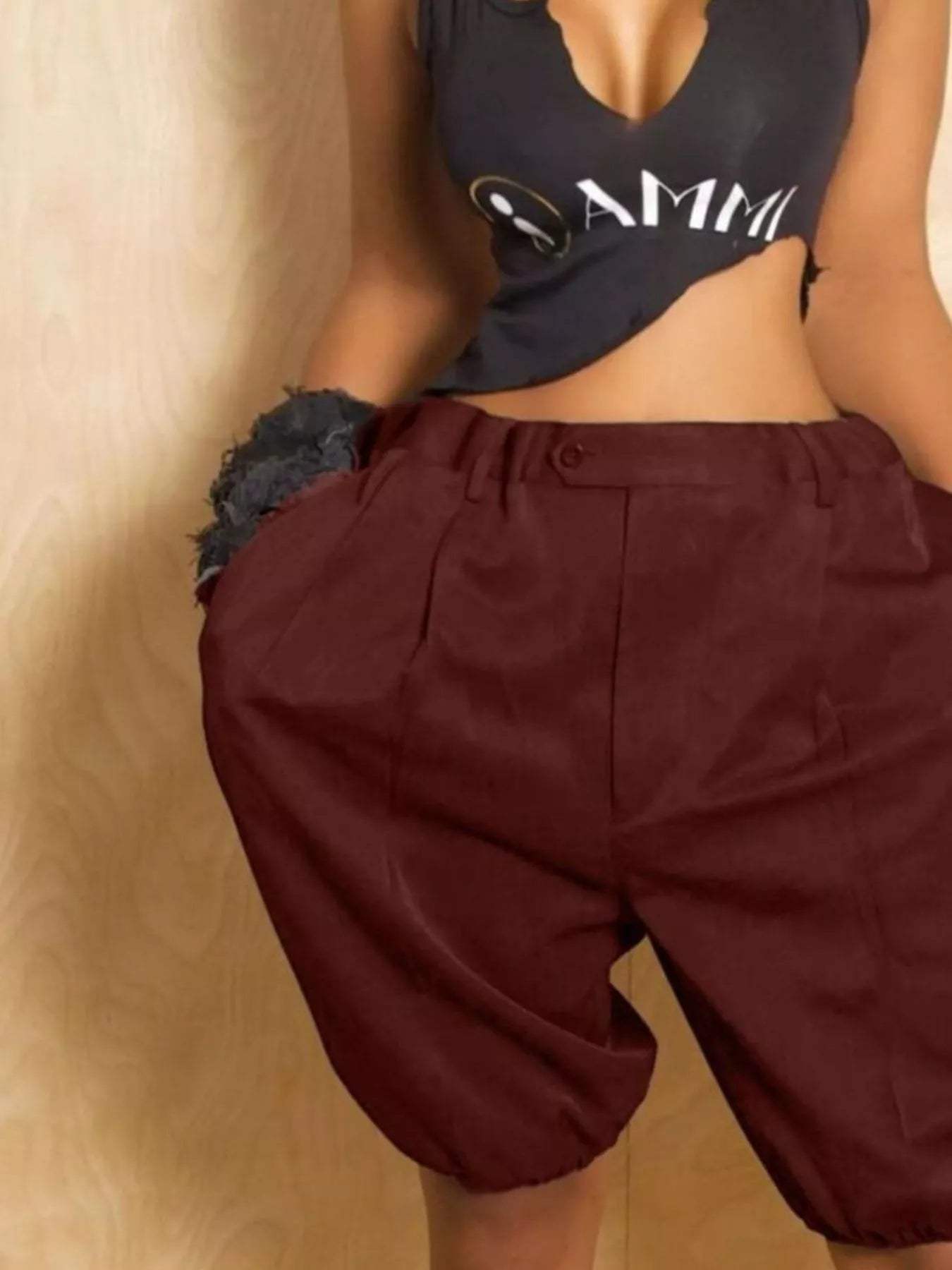 Pleated Detail High Waist Shorts - Trendsi - Flyclothing LLC
