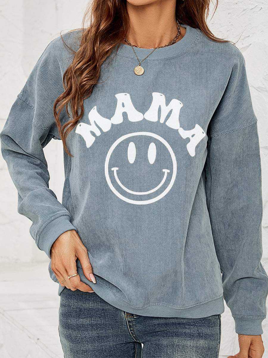 Round Neck Long Sleeve MAMA Graphic Sweatshirt - Trendsi - Flyclothing LLC