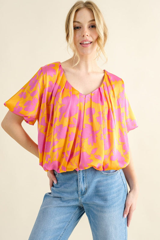 And The Why Full Size Printed Satin Bubble Hem Top - Trendsi
