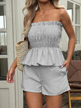 Striped Strapless Peplum Top and Shorts Two-Piece Set - Trendsi - Flyclothing LLC