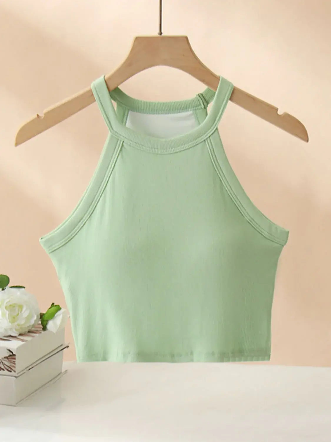 Ribbed Grecian Neck Cropped Tank with Chest Pads - Trendsi - Flyclothing LLC