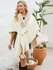 Fuzzy Trim Open Front Poncho - Trendsi