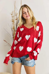 ADORA Full Size Heart V-Neck Knit Top Plus Size - Trendsi - Flyclothing LLC