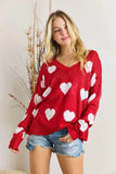 ADORA Full Size Heart V-Neck Knit Top Plus Size - Trendsi