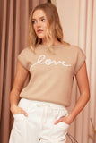 Mittoshop Contrast Letter Round Neck Cap Sleeve Knit Top - Trendsi