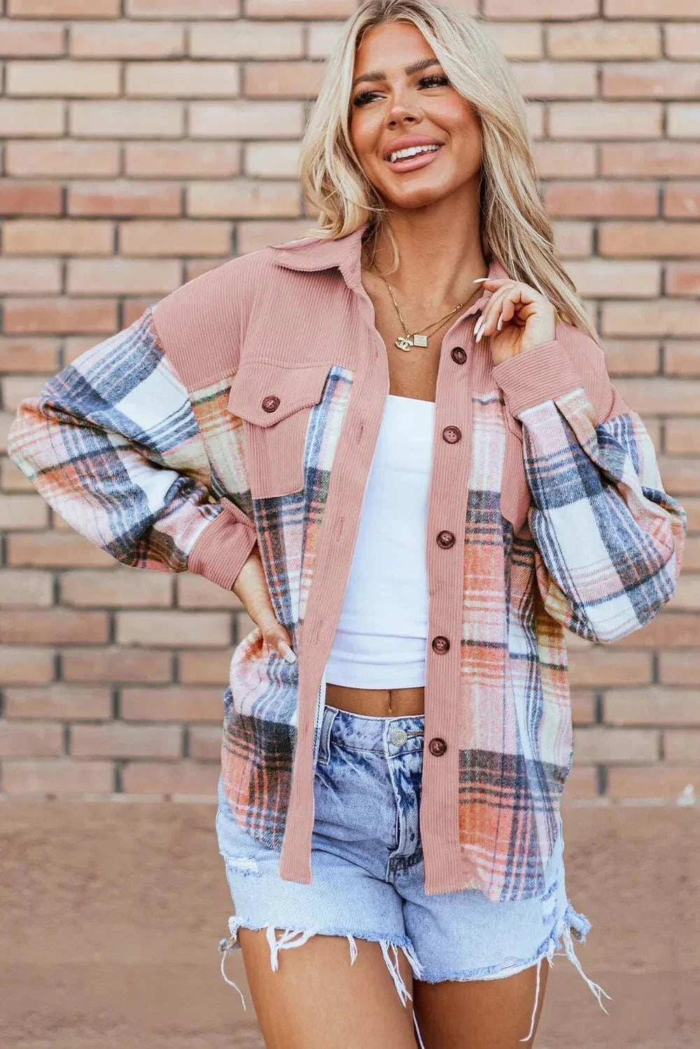 Plaid Button Up Long Sleeve Shacket - Trendsi - Flyclothing LLC