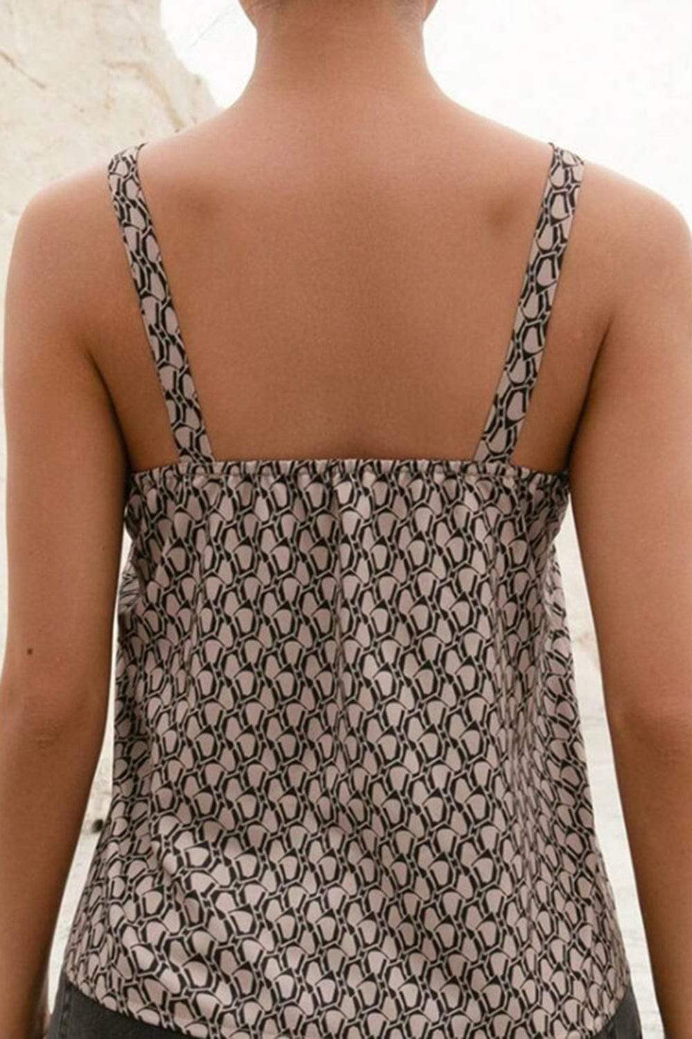 Decorative Buckle Printed Notched Tank - Trendsi - Flyclothing LLC