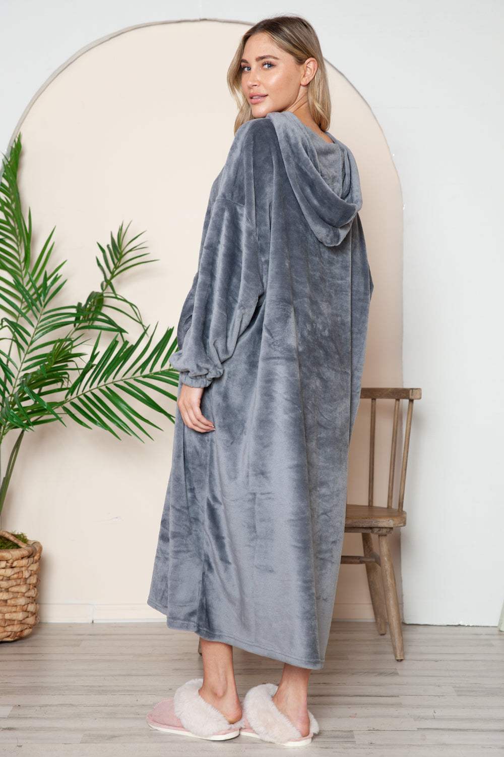 Double Take Full Size Pocketed Hooded Midi Lounge Dress - Trendsi - Flyclothing LLC