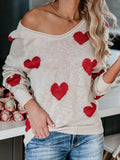 Heart Scoop Neck Long Sleeve Sweater - Trendsi