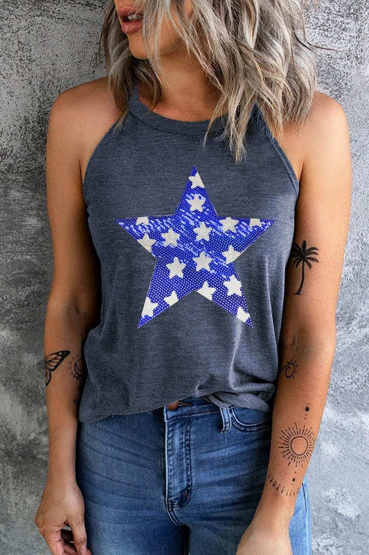 Sequin Star Grecian Neck Tank - Trendsi - Flyclothing LLC