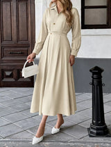 Pleated Button Detail Long Sleeve Shirt Dress - Trendsi - Flyclothing LLC