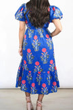 Floral Puff Short Sleeve Notched High Waist Dress - Trendsi