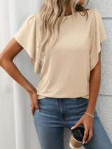 Round Neck Flutter Sleeve T-Shirt - Trendsi - Flyclothing LLC
