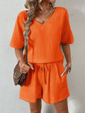 V-Neck Half Sleeve Top and Shorts Set - Trendsi - Flyclothing LLC