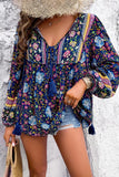 Floral Print Tie Neck Blouse - Trendsi - Flyclothing LLC