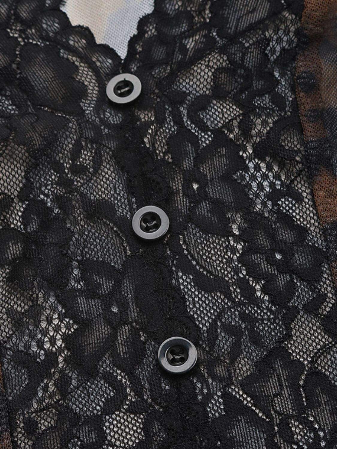 Perfee Leopard V-Neck Lace Bodysuit - Trendsi - Flyclothing LLC