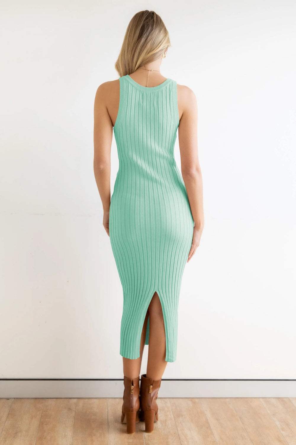 Slit Ribbed Round Neck Sleeveless Dress - Trendsi - Flyclothing LLC