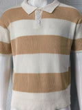 Men's Plus Size Collared Neck Striped Ribbed Knit Polo - Trendsi