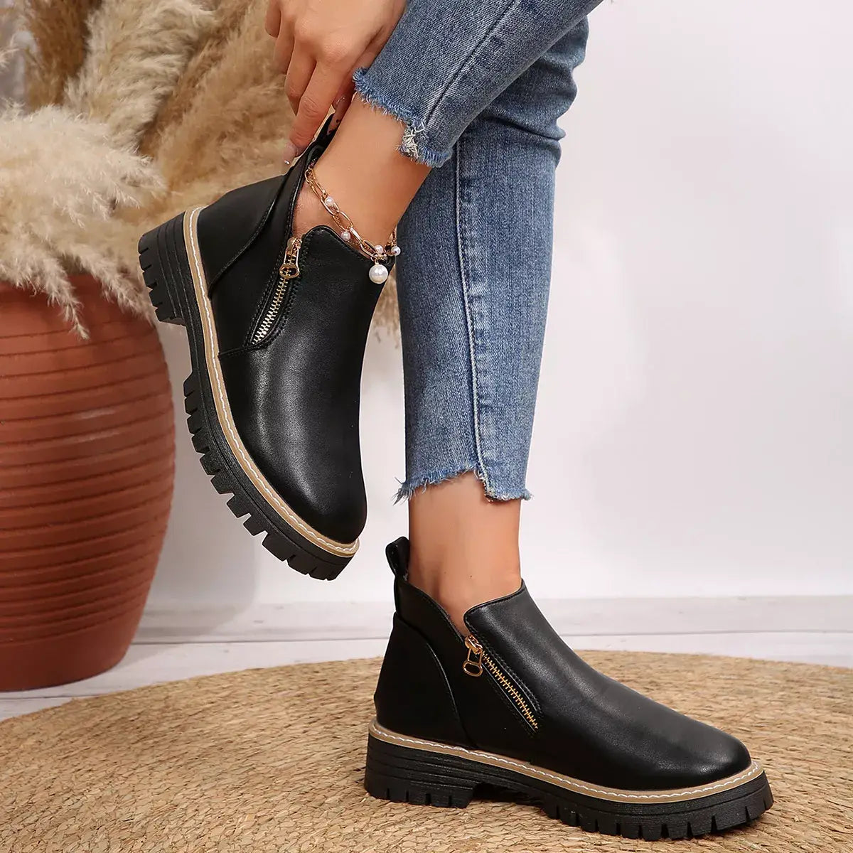 Ankle Boots with Zipper Detail - Trendsi - Flyclothing LLC